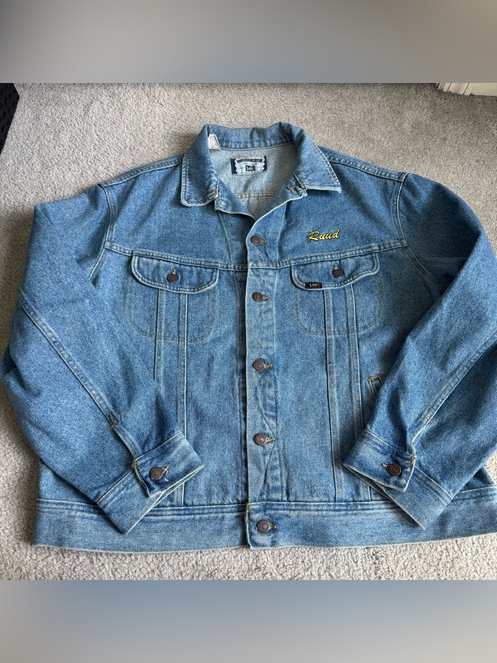 Vintage Lee Denim Trucker Jean Jacket 90s Cotton Ruud Embroidered